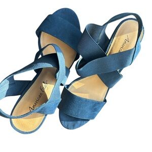 American Eagle navy blue wedge sandals, cork platform 8 1/2